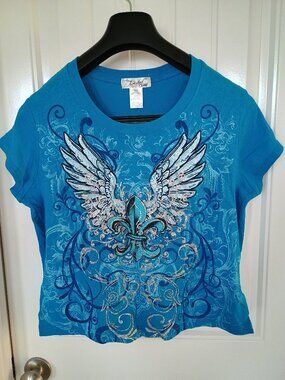 Twisted Courtesy Juniors Size XXL (19) Glitter Blue Accent T-Shirt 100% Cotton